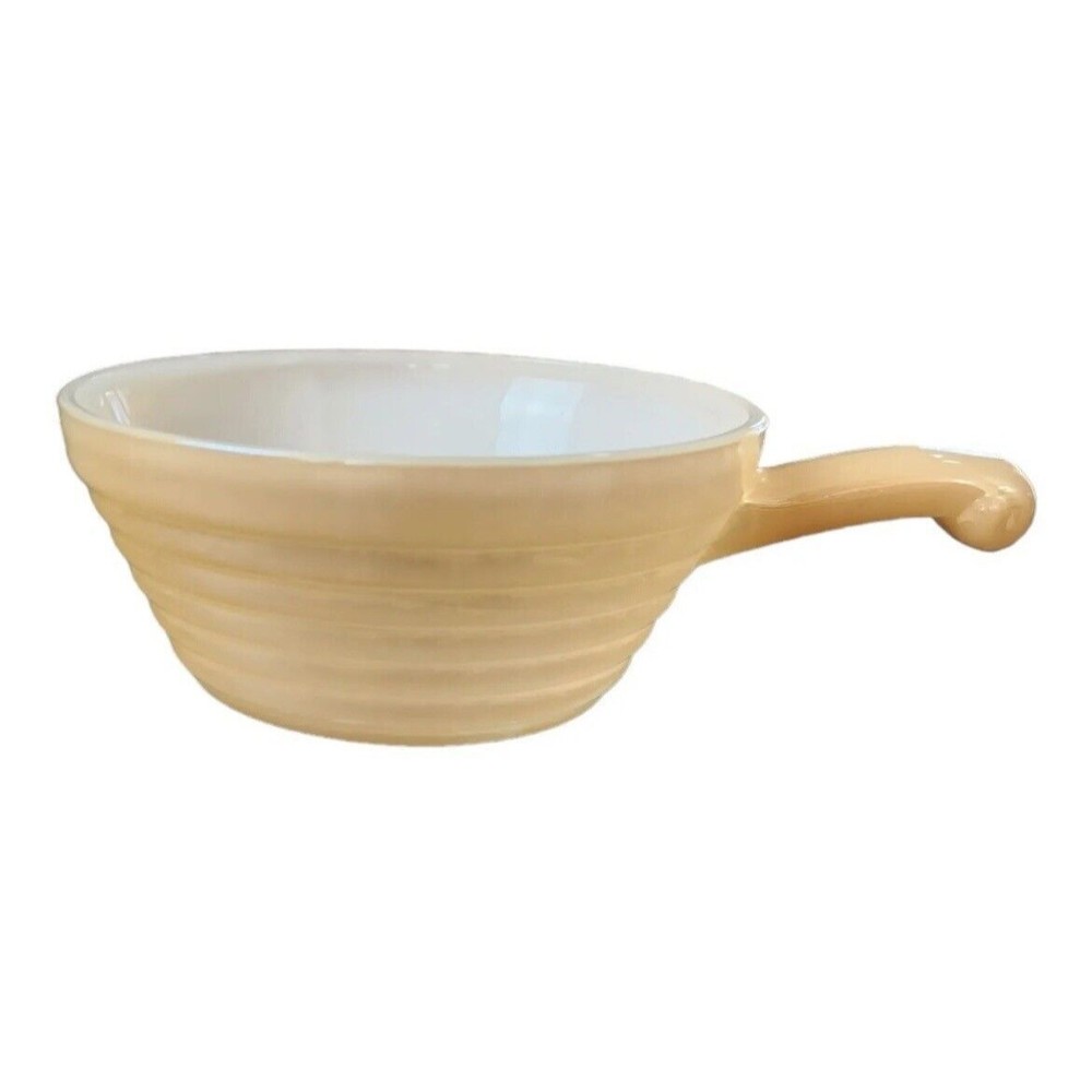 Fire King Peach Lusterware Handled Anchor Hocking Soup Bowls (4) Milk Glass - Picture 7 of 7